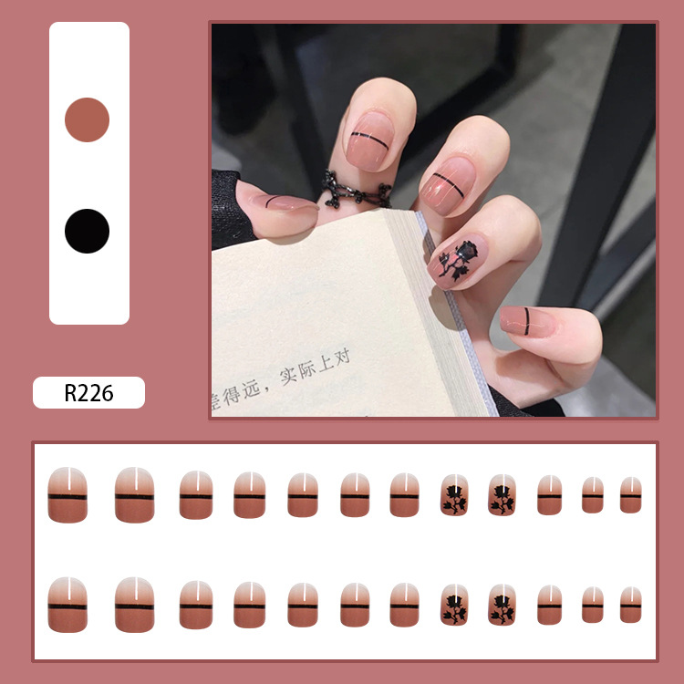 Fake Nail Gradient Bean Paste Nail Art Nail Sticker Rose Nail Piece