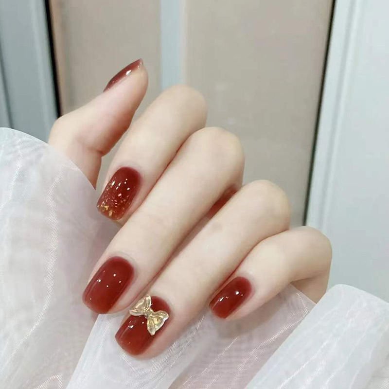 Nail Patch Short Nail Sticker Caramel Pumpkin Aurora Butterfly Fake Nail Finished