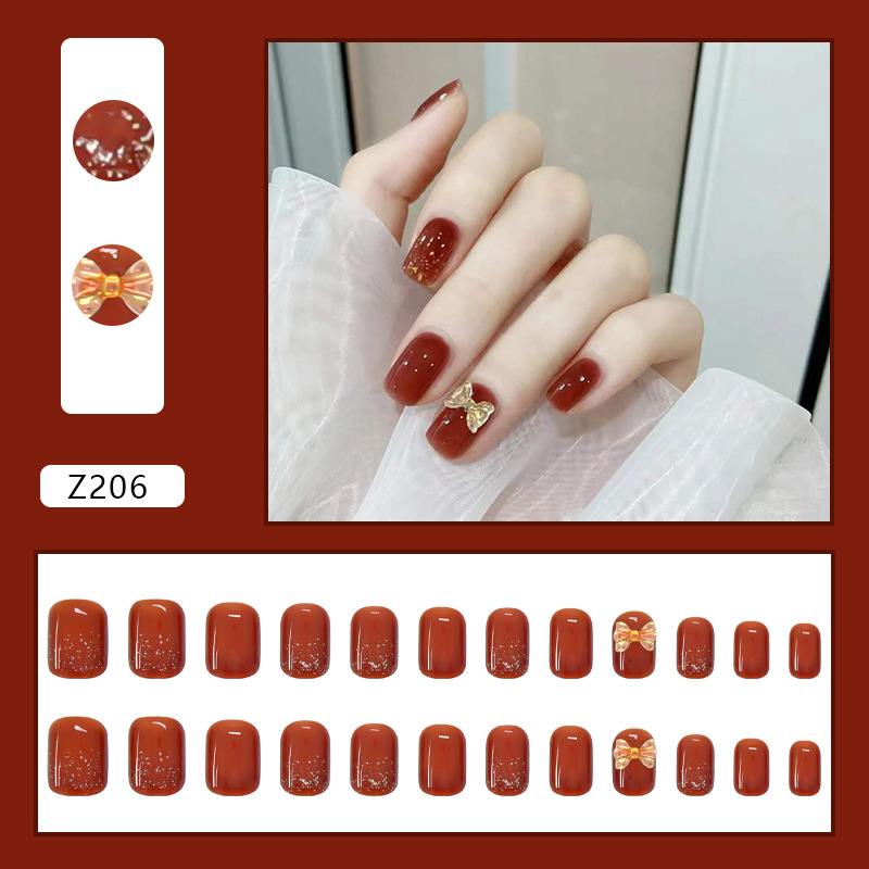 Nail Patch Short Nail Sticker Caramel Pumpkin Aurora Butterfly Fake Nail Finished
