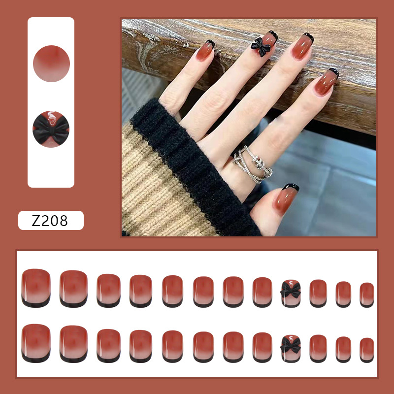 Nail Patch Wearing A Black French Bow Short Finished Nail Sticker