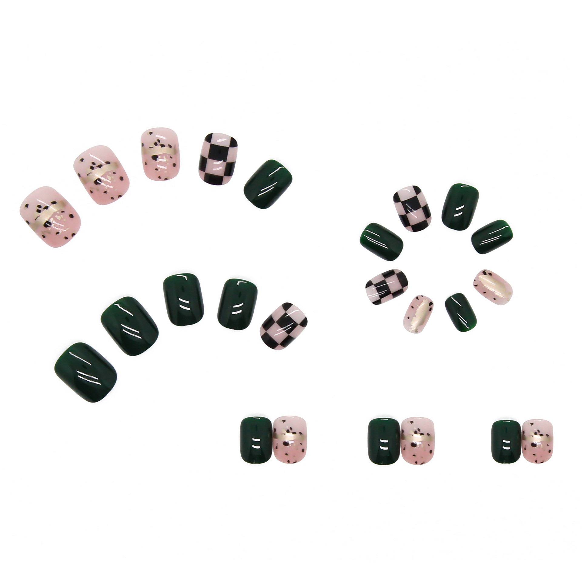 Nail patch ultra-thin short nail patch dark green checkerboard manicure wearable nail