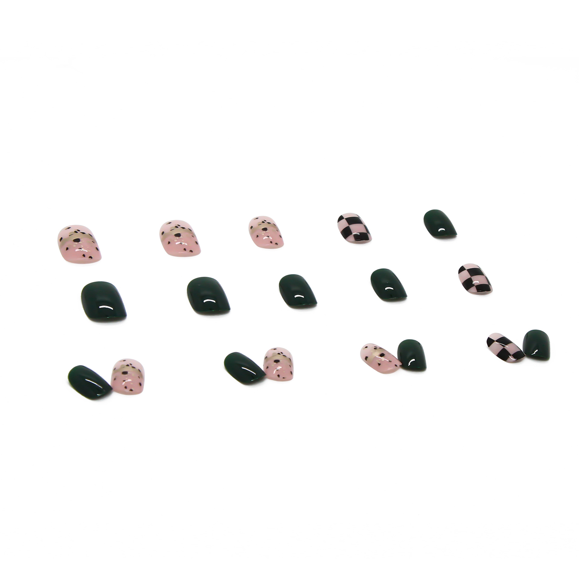 Nail patch ultra-thin short nail patch dark green checkerboard manicure wearable nail