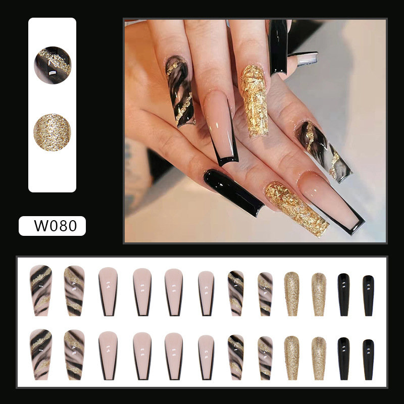Nail Art Shiny Black Gold Atmospheric Long Nail Patch