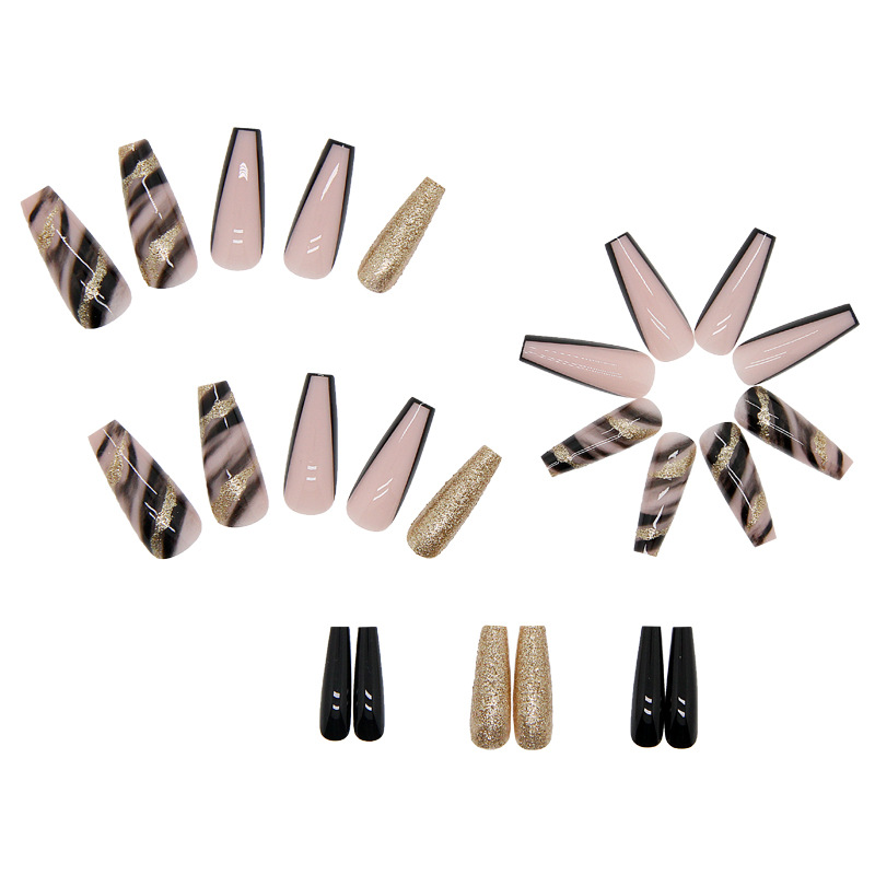 Nail Art Shiny Black Gold Atmospheric Long Nail Patch