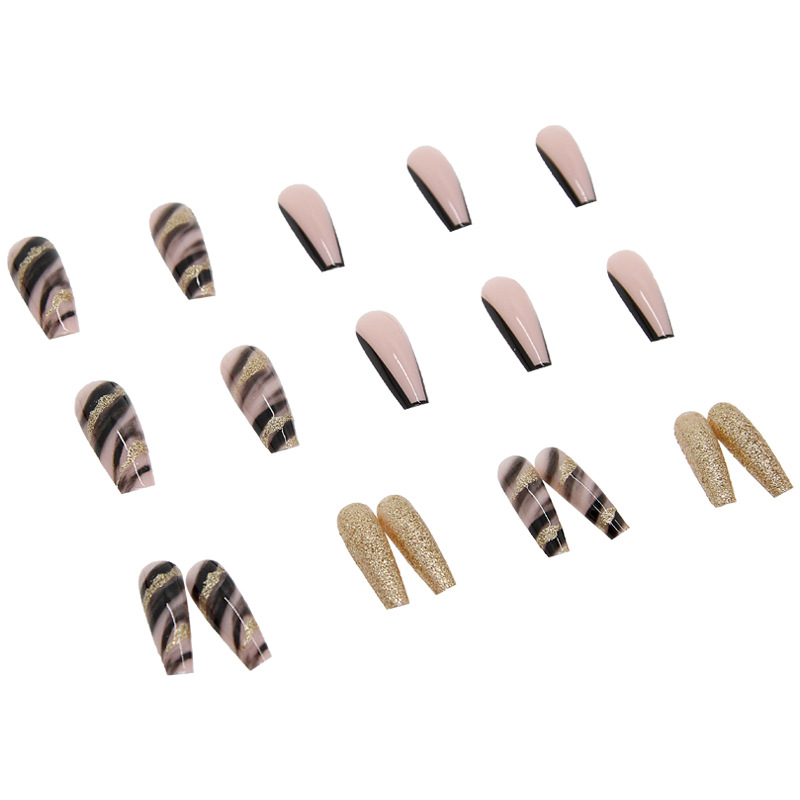 Nail Art Shiny Black Gold Atmospheric Long Nail Patch