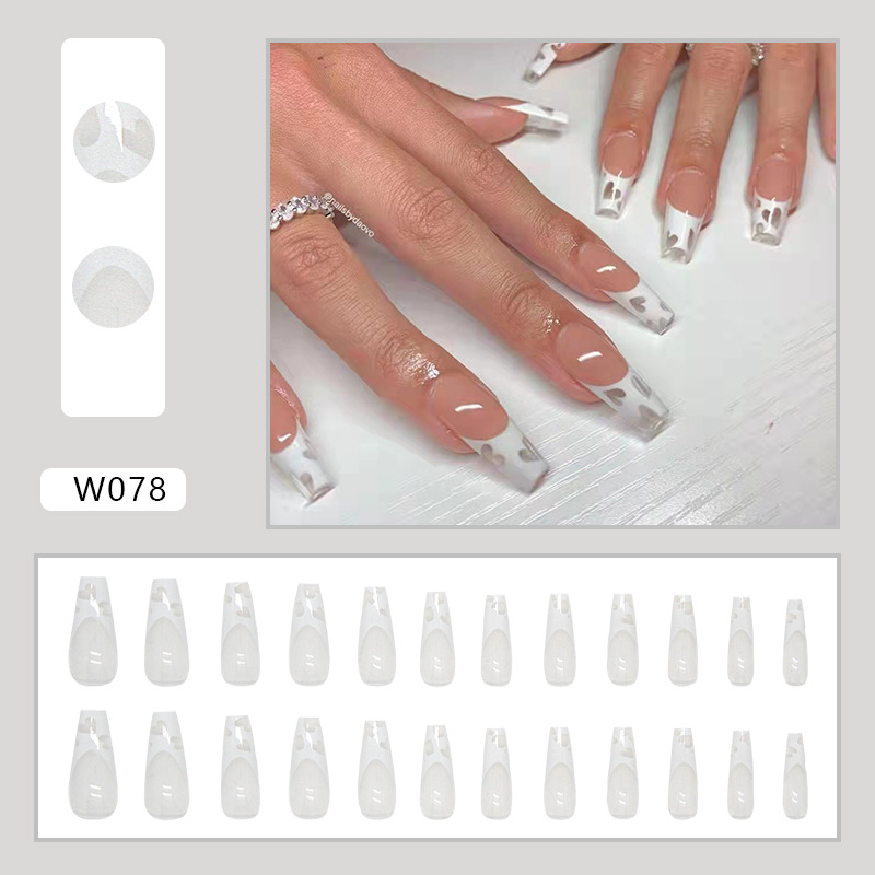Simple and atmospheric white love pattern hollow new nail art finished removable fake nails