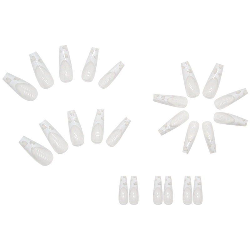Simple and atmospheric white love pattern hollow new nail art finished removable fake nails