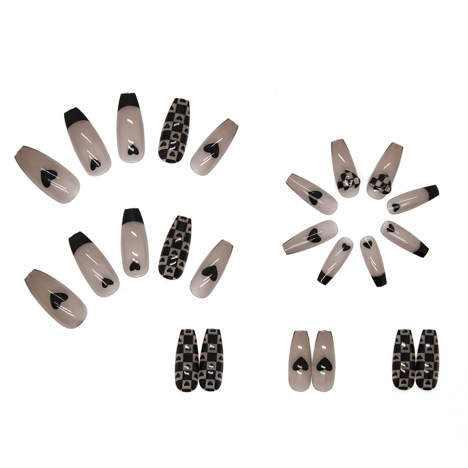 Long Detachable Black Checkerboard Love Fake Nail Manicure Nail Patch Finished Nail