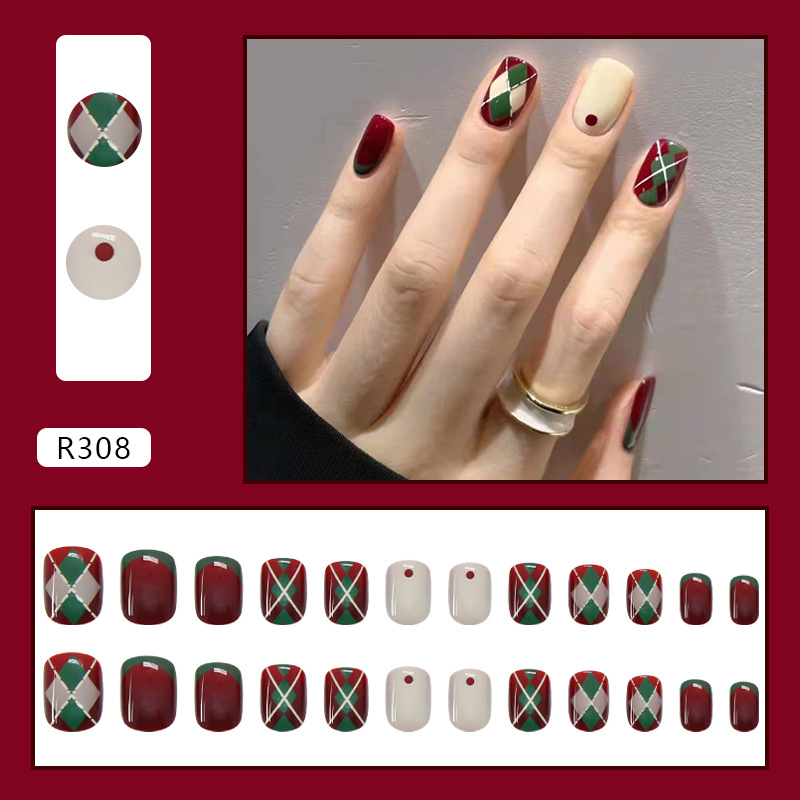 Nail art wearable nail stickers red diamond fake nails removable nail stickers