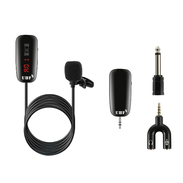 Lavalier Lapel Wireless Microphone Recording Live Streaming Microphone Transmitter Receiver 50m for Camcorder phone Laptop