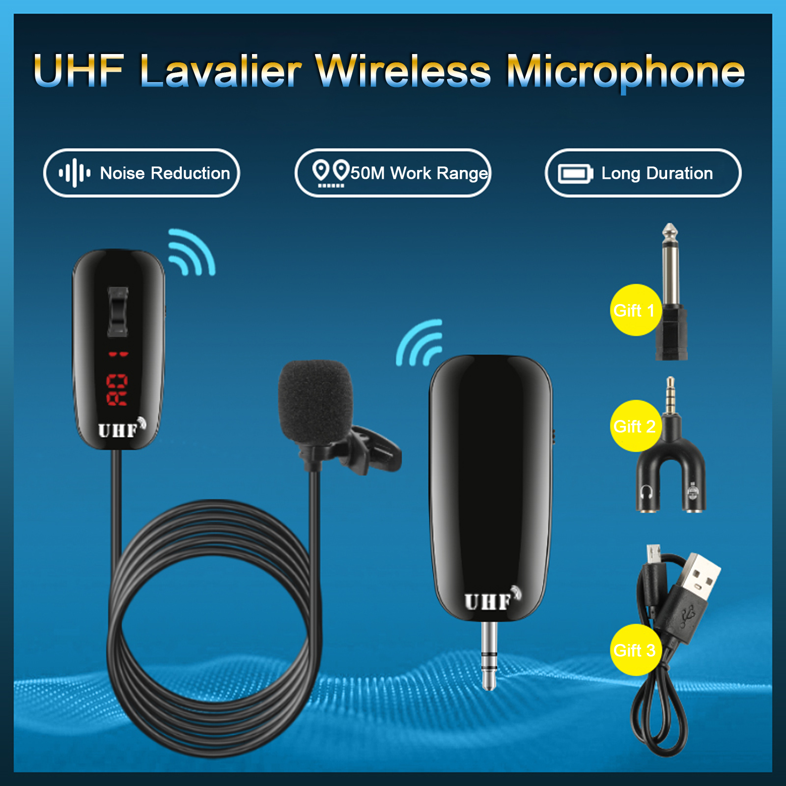 Lavalier Lapel Wireless Microphone Recording Live Streaming Microphone Transmitter Receiver 50m for Camcorder phone Laptop