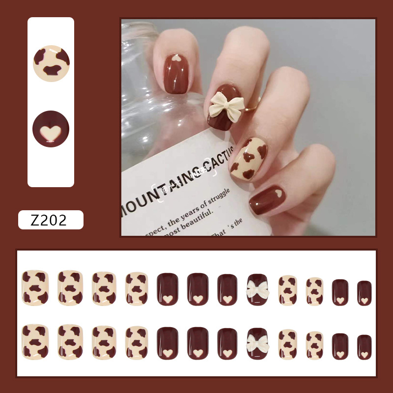 Nail Art Wearable Nail Patch Fake Nail Finished Removable Brown Cow Pattern