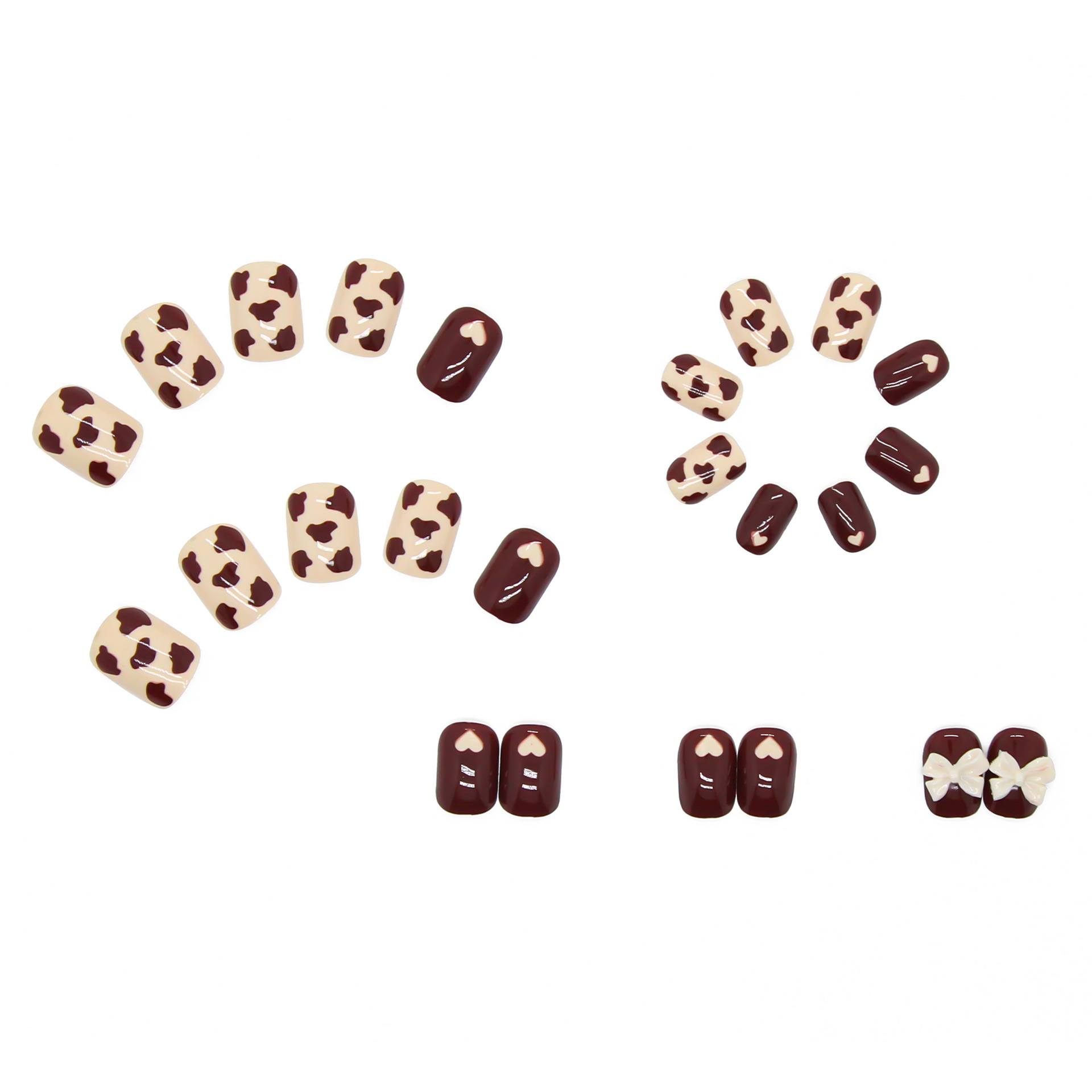 Nail Art Wearable Nail Patch Fake Nail Finished Removable Brown Cow Pattern