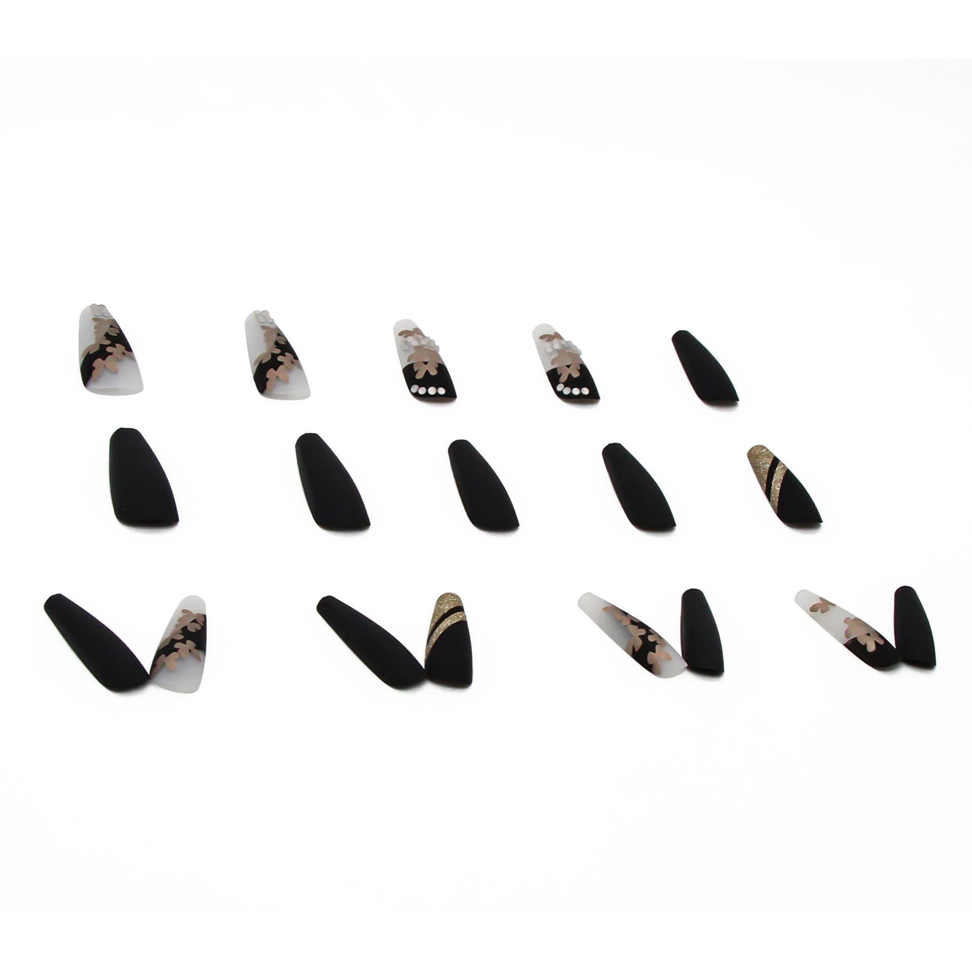 Long Ballet Nail Gold Butterfly Diamond Fake Nail Nail Sticker Finished Removable Nail Piece