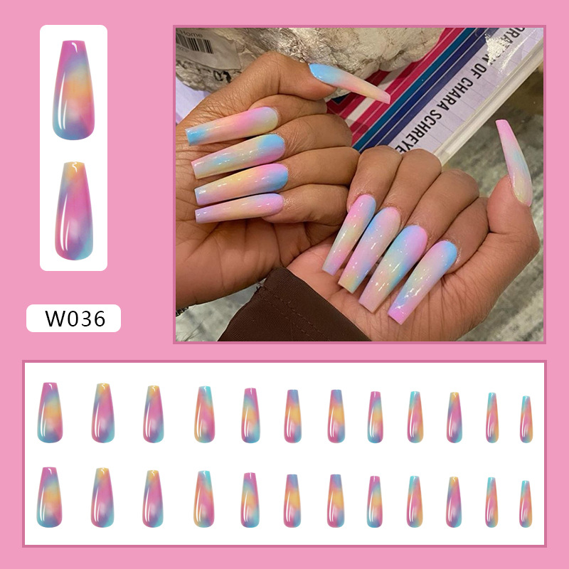 Long Ballet Nail Rainbow Fake Nail Nail Finished Patches 24 Pieces