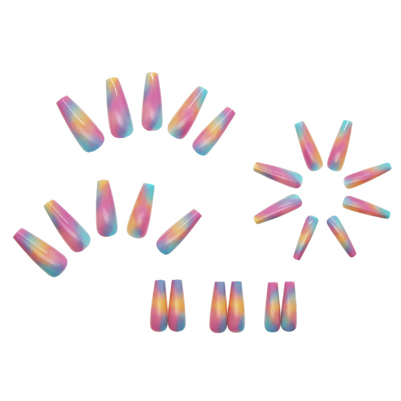 Long Ballet Nail Rainbow Fake Nail Nail Finished Patches 24 Pieces