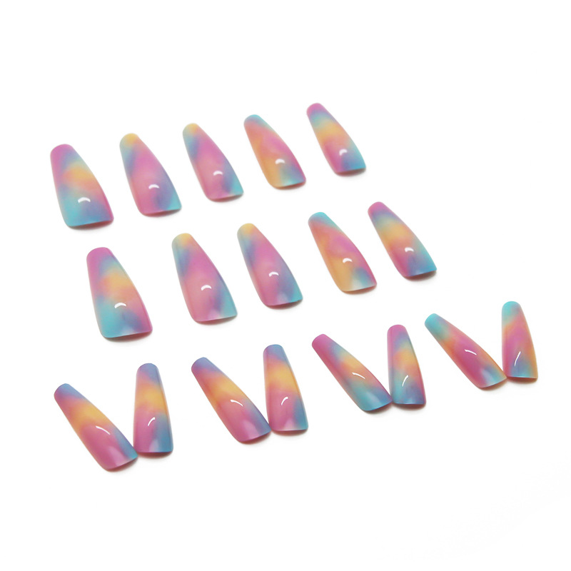 Long Ballet Nail Rainbow Fake Nail Nail Finished Patches 24 Pieces