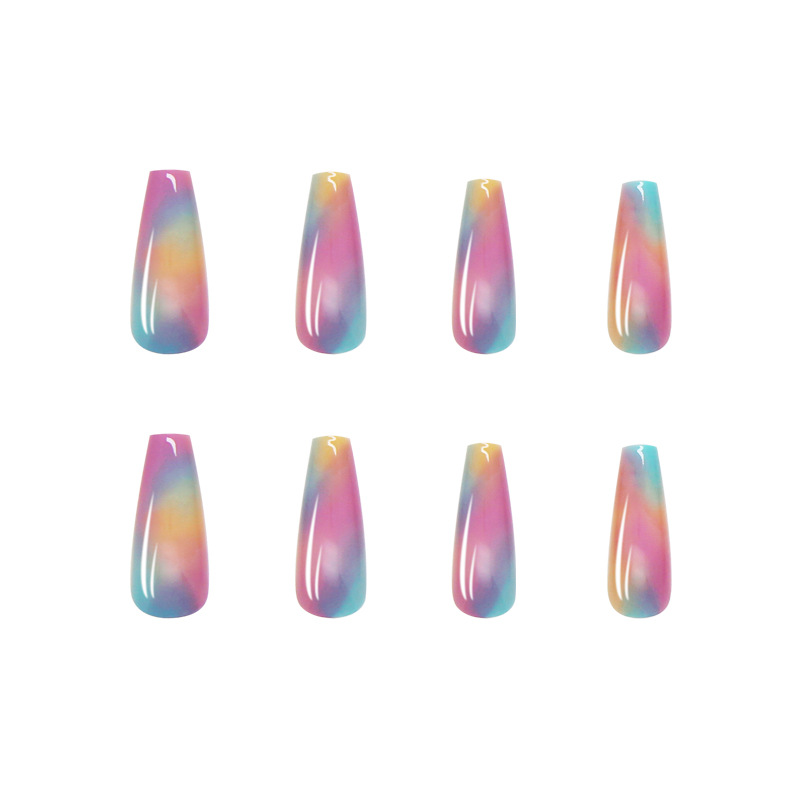 Long Ballet Nail Rainbow Fake Nail Nail Finished Patches 24 Pieces