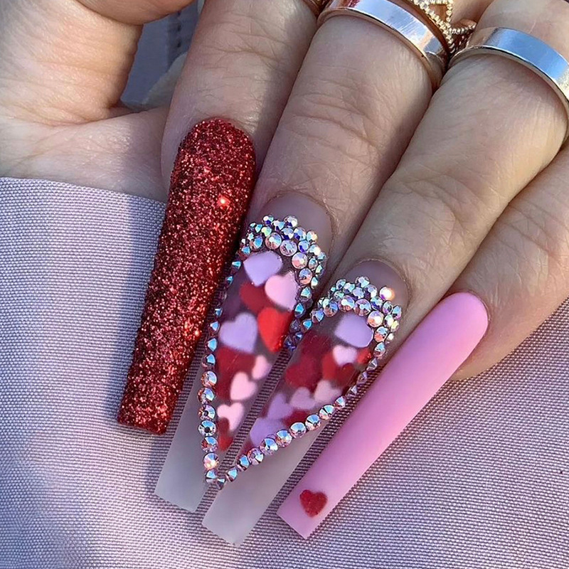 Nail patch long ballet nail love diamond shiny mature finished product new
