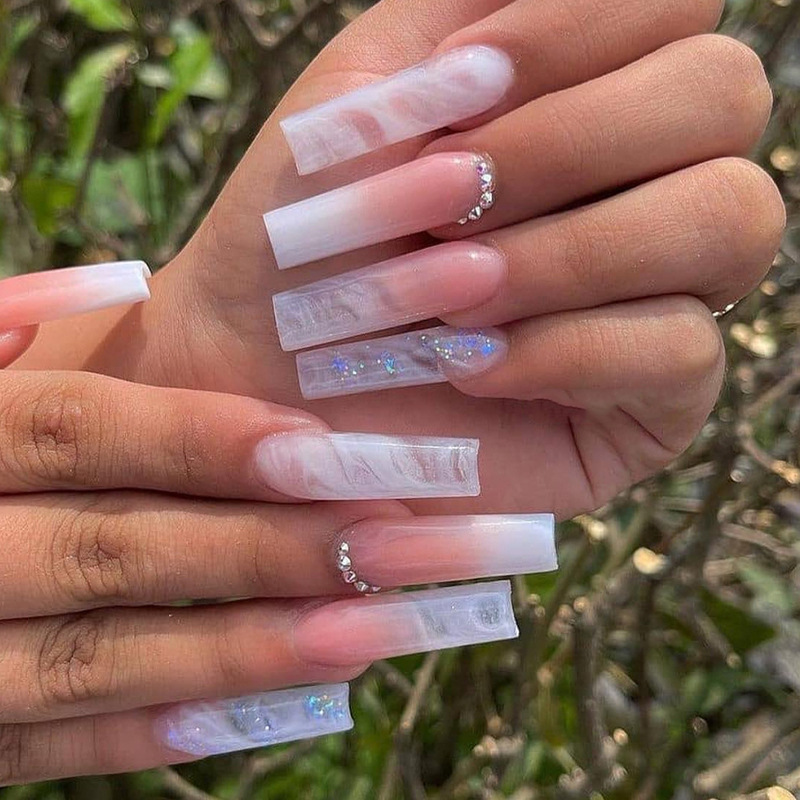 Smudged gradient with drilled manicure removable nail patch nail manicure-free naill