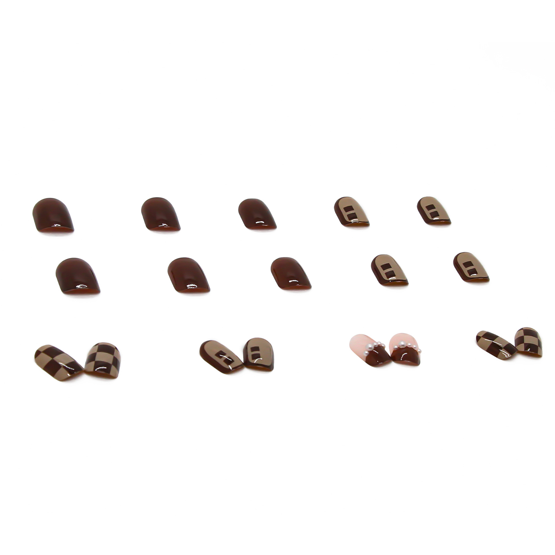 Wearable Nail Finished Nail Sticker Retro Checkerboard Pearl Nail Art Short