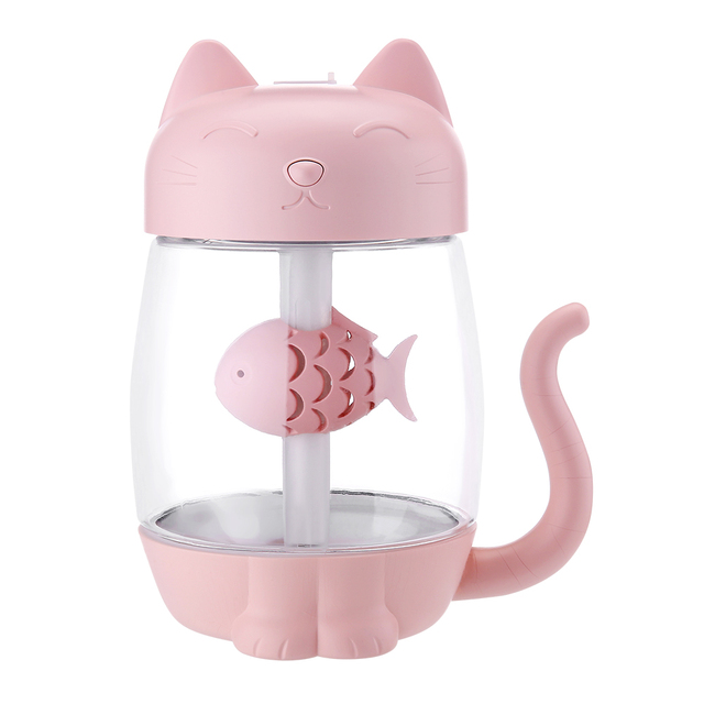 350ML Air Humidifier with Light Ultrasonic Adorable Cat Mini USB Humidificador Silent Color Light 3 In 1 Aroma Diffuser for Car