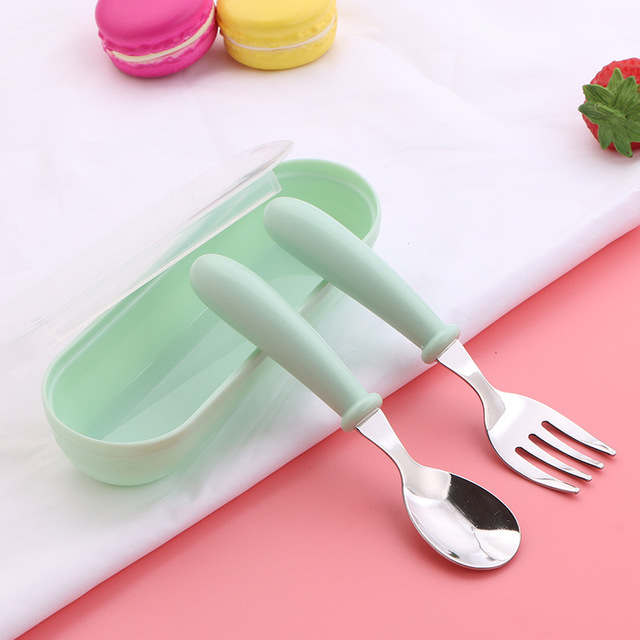 2Pcs/Lot Baby Gadgets Tableware Set Children Utensil Stainless Steel Toddler Dinnerware Cutlery Cartoon Infant Food Feeding
