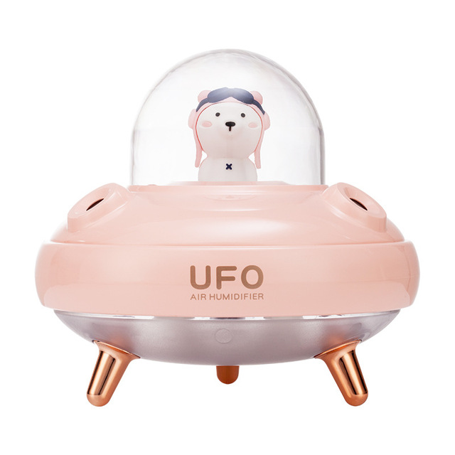 Dual Nozzles Cartoon Air Humidifier UFO Desktop Diffuser Cute Planet Bear Cool Mist with LED Night Light for Home Office