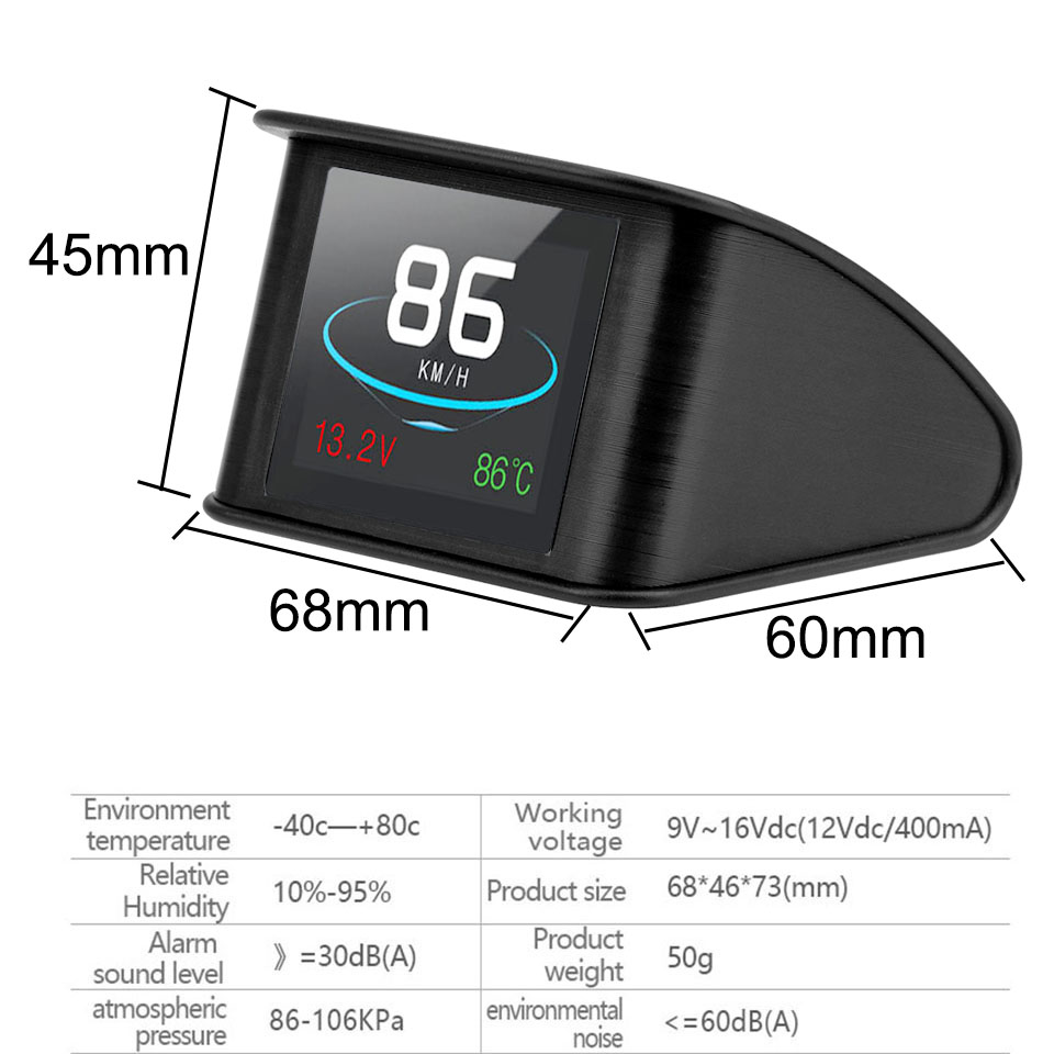 Car OBD Smart Digital Meter HUD P10 Multi-function Head Up Display for Speedometer Coolant Temperature RPM Mileage