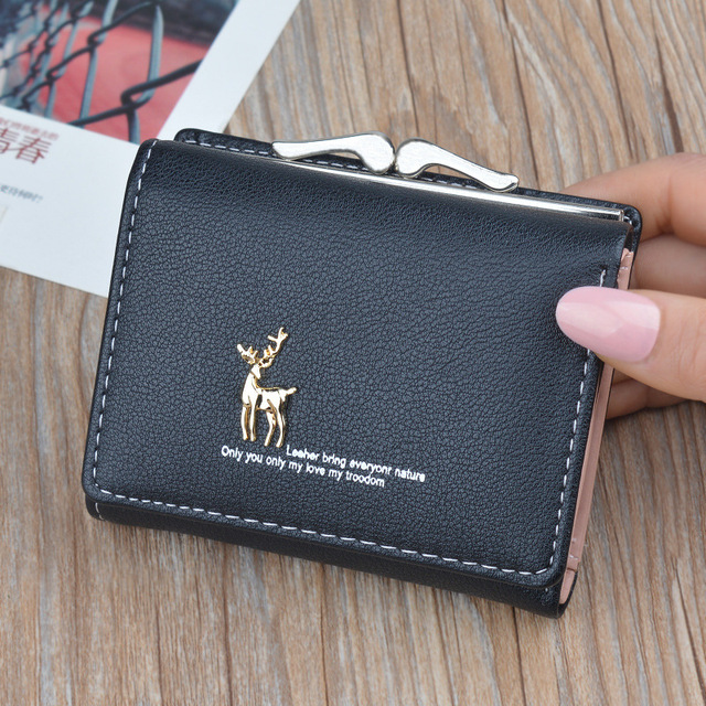 New Cartoon Leather Women Wallets Pocket Ladies Purse Clutch Wallet Women Short Card Holder Cute Girls Deer Wallet