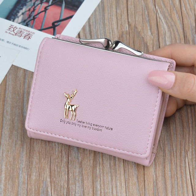New Cartoon Leather Women Wallets Pocket Ladies Purse Clutch Wallet Women Short Card Holder Cute Girls Deer Wallet
