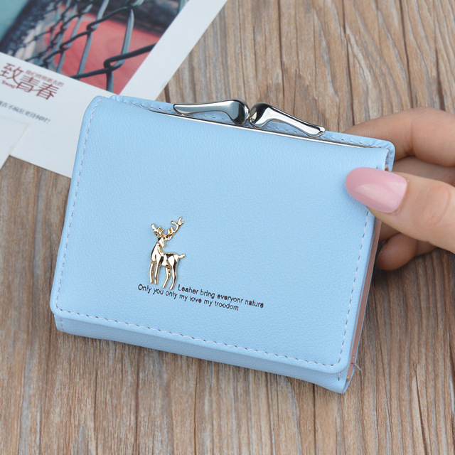New Cartoon Leather Women Wallets Pocket Ladies Purse Clutch Wallet Women Short Card Holder Cute Girls Deer Wallet