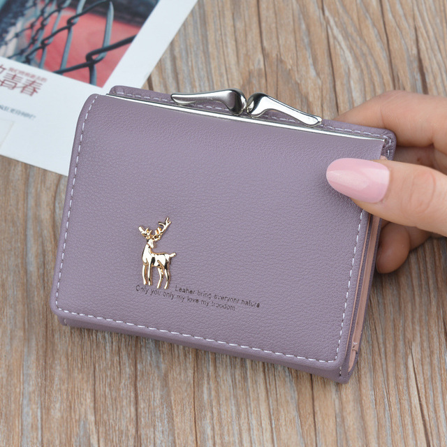 New Cartoon Leather Women Wallets Pocket Ladies Purse Clutch Wallet Women Short Card Holder Cute Girls Deer Wallet