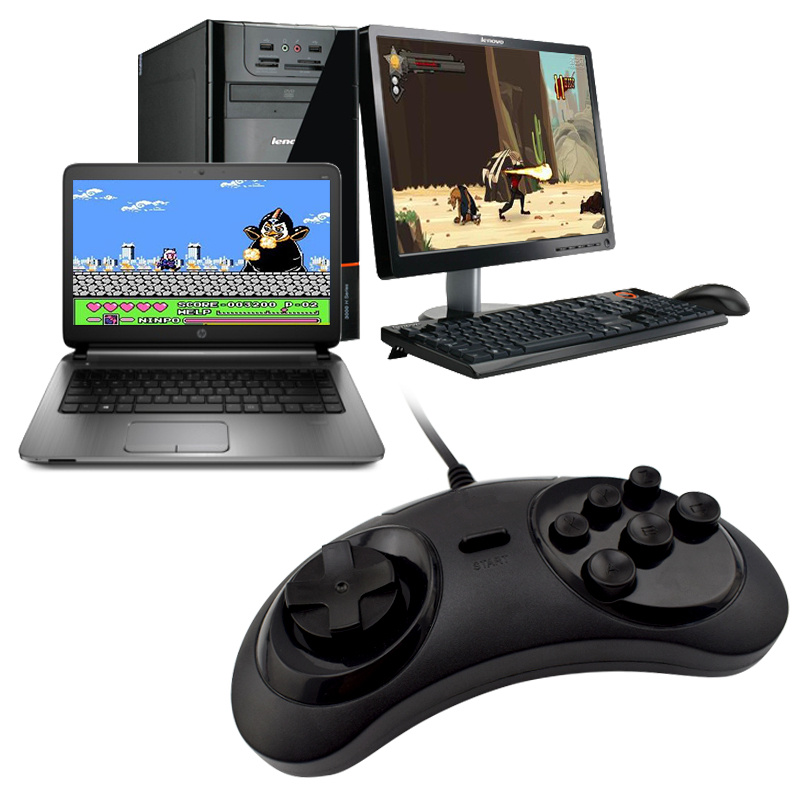 Wired USB Classic Gamepad 6 Buttons USB Gaming Joystick Holder for PC MAC Drive Controllers