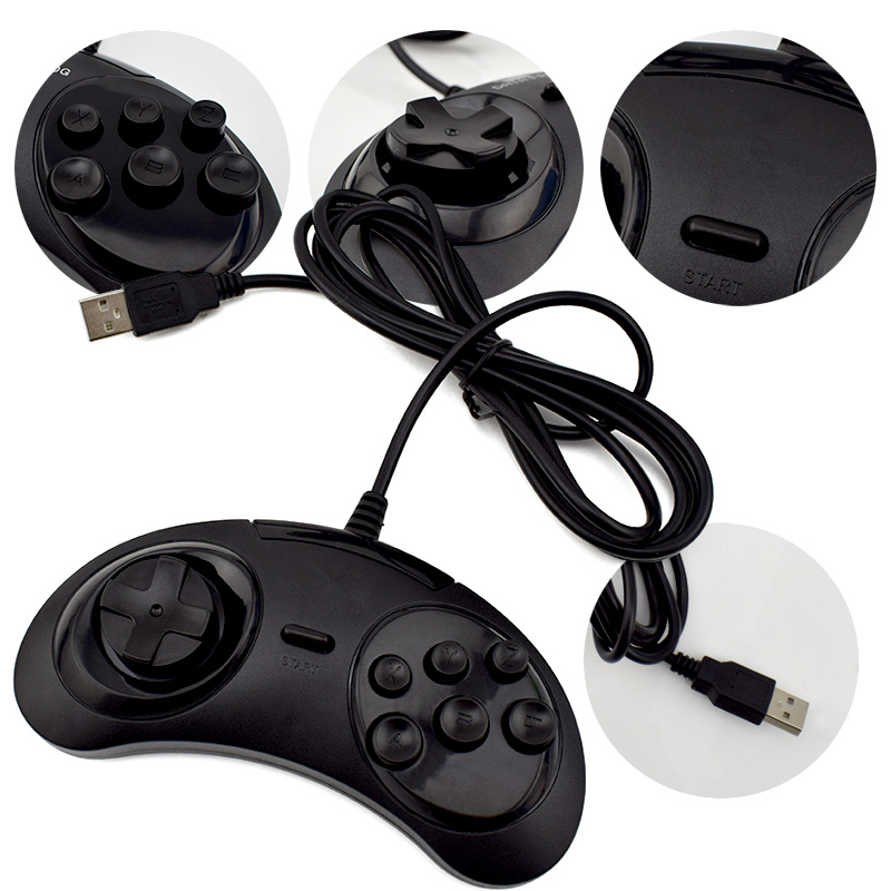 Wired USB Classic Gamepad 6 Buttons USB Gaming Joystick Holder for PC MAC Drive Controllers