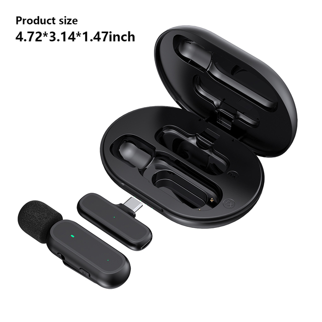 Wireless Lavalier Microphone Portable Charging Box Noise Reduction Reverb Audio or Video Recording Plug Play Mic for Smart Phone