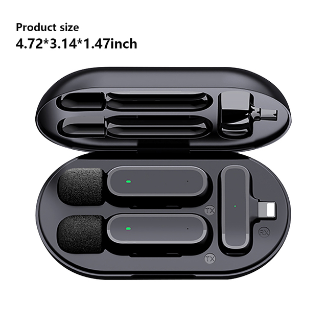 Wireless Lavalier Microphone Portable Charging Box Noise Reduction Reverb Audio or Video Recording Plug Play Mic for Smart Phone