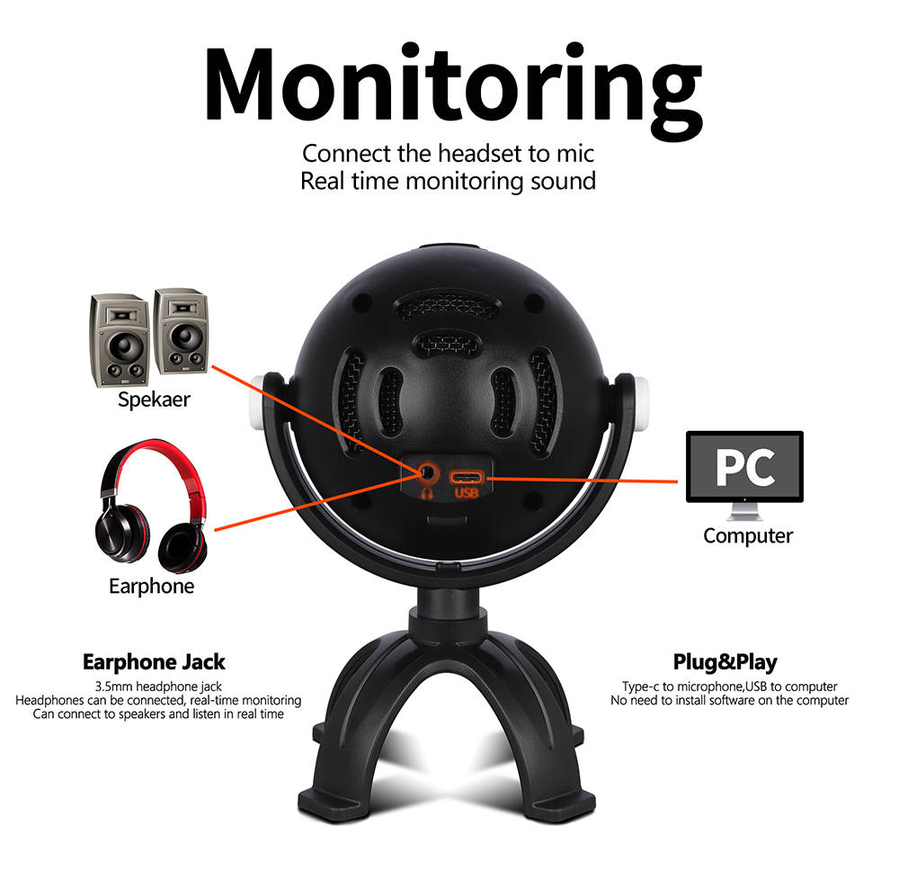 USB condenser microphone for recording MIC of YouTube Skype game streaming media karaoke