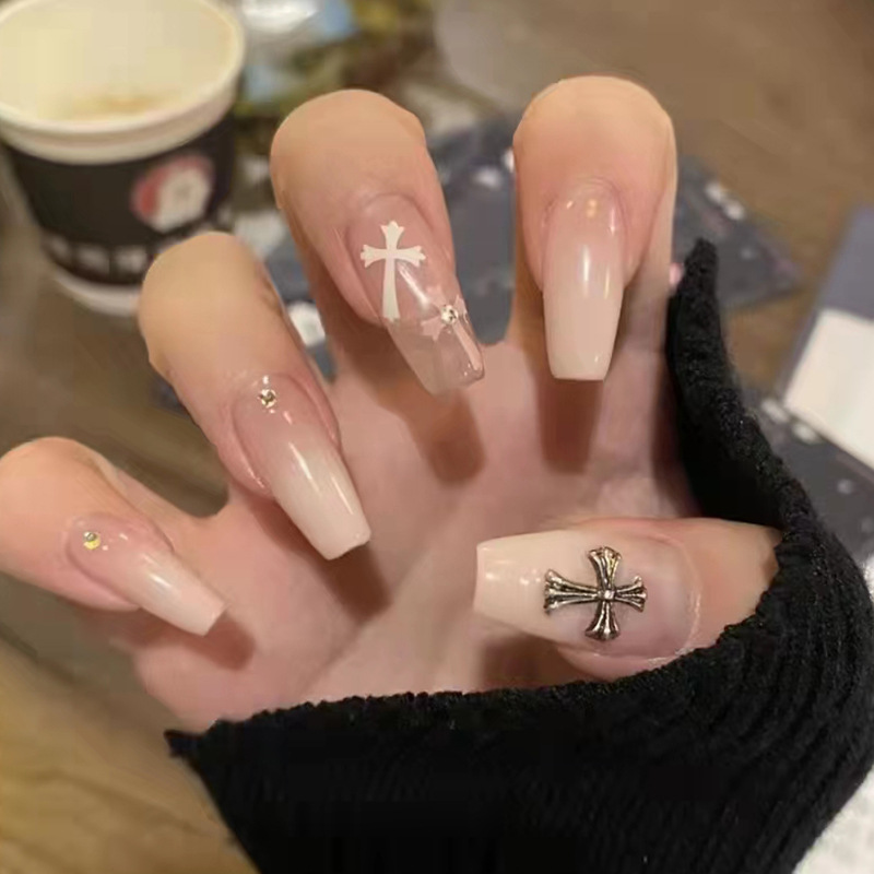Pink Transparent Short Ballet Nail Finished Removable Wearable Nail Stickers