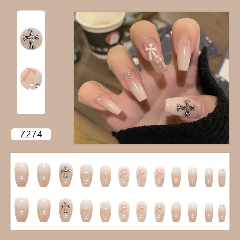 Pink Transparent Short Ballet Nail Finished Removable Wearable Nail Stickers