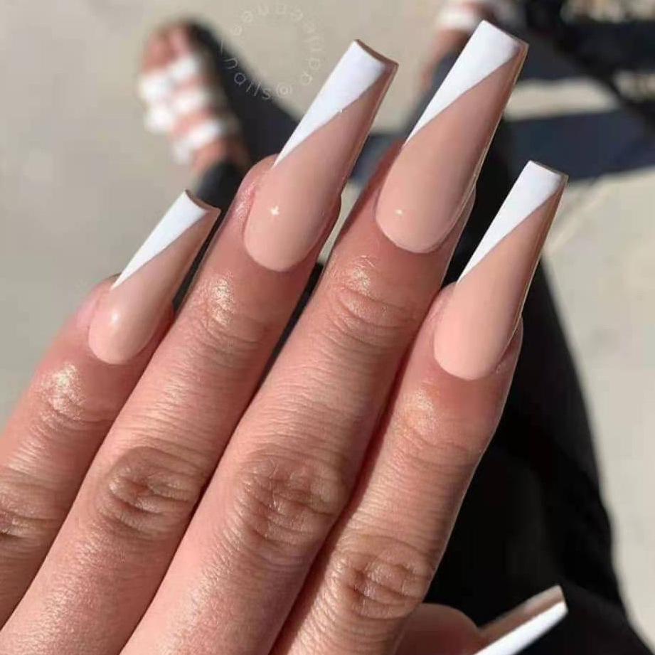 Nail piece Nail piece half oblique French nude color nail sticker long ballet nail piece