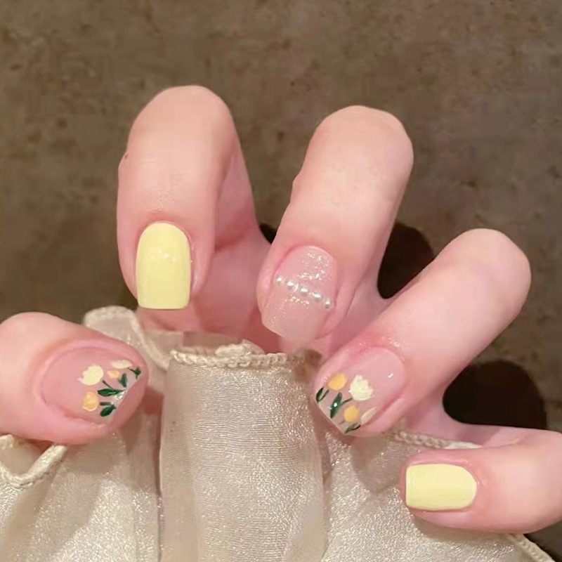 Short Flower Edge New Pearl Diamond Detachable Finished Nail Art