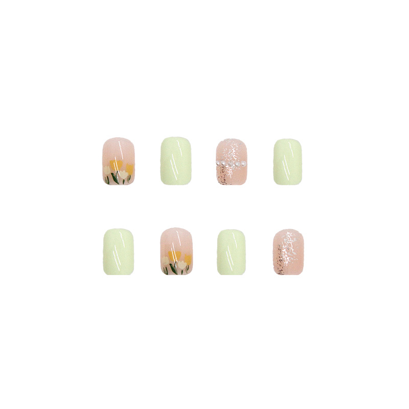 Short Flower Edge New Pearl Diamond Detachable Finished Nail Art