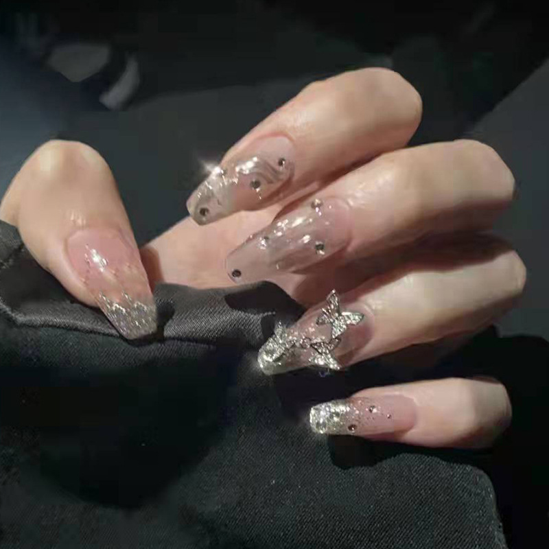 Nail stickers butterfly fluttering broken diamond gradient gentle manicure finished nail piece detachable