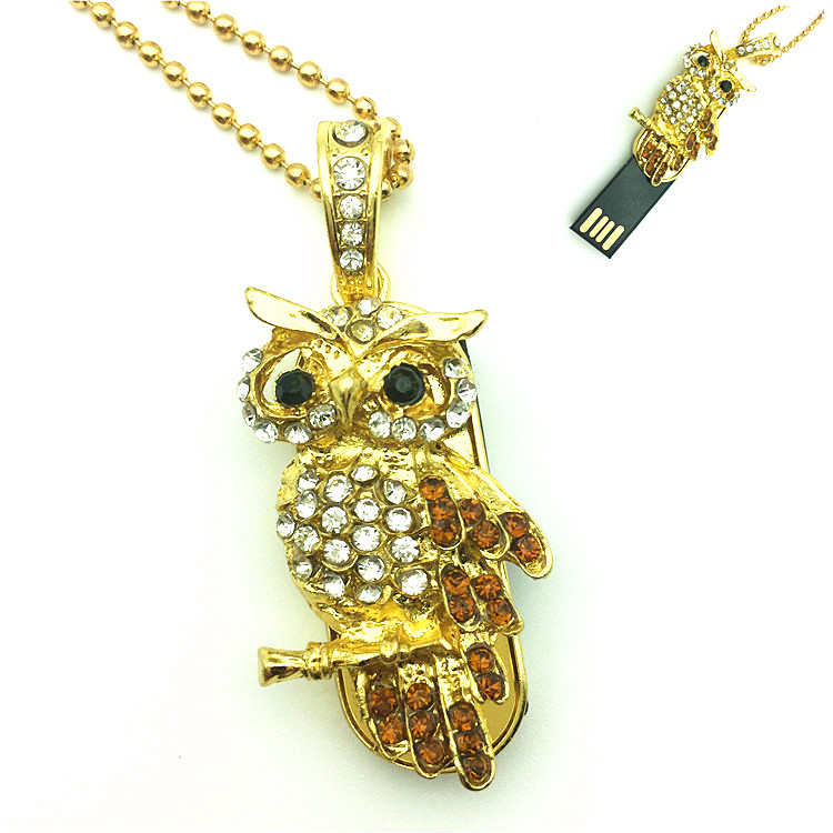 USB Flash Drive Diamond Metal Material Owl Cartoon USB 2.0 Flash Drive