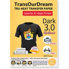 TransOurDream Tru-Iron on Heat Transfer Paper for Dark Fabric  T Shirt Transfers Paper for Inkjet Printer Printable Heat Transfer Vinyl for T-Shirts  5 sheets