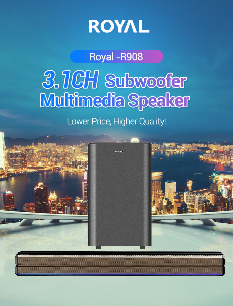 Royal 3.1CH Subwoofer Speaker System-R908 Multimedia Speaker Subwoofer System  with 1 year warranty Black 10000w R908BT