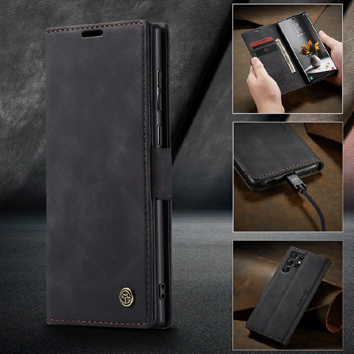 CaseMe Leather Phone Case Flip Cover for Samsung Galaxy S25 S24 FE S23 S22 Plus S21 S20 FE S10 S9 S8 Note 20 Ultra 10 A73 A53 A33 A23 A13 Shockproof Protection Stand Holder Magnetic PU Leather Case