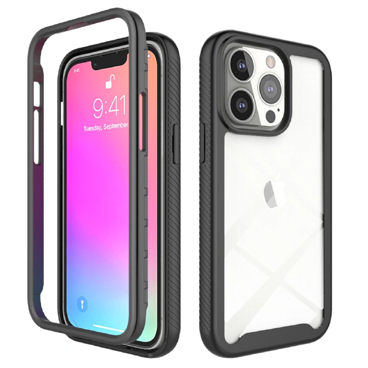 Phone Case For iPhone 13 12 11 Pro Max mini XS XR X 8 7 6 Plus Starry Sky Transparent Side Anti-Slip Two-in-One Anti Fall Protective Case