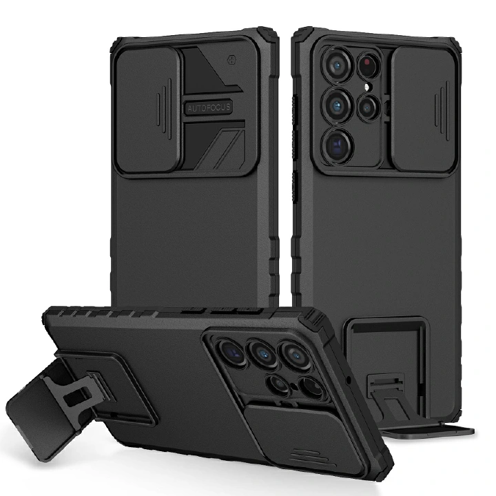 Luxury Slide Camera Lens Case For Samsung Galaxy S25 Plus S24 FE S24 Plus S23 FE S22 S21 Ultra Plus S20 FE Note 20 Ultra A73 A53 A33 A13 A23 A72 A52 A32 A22 A12 Kickstand Shockproof Cover